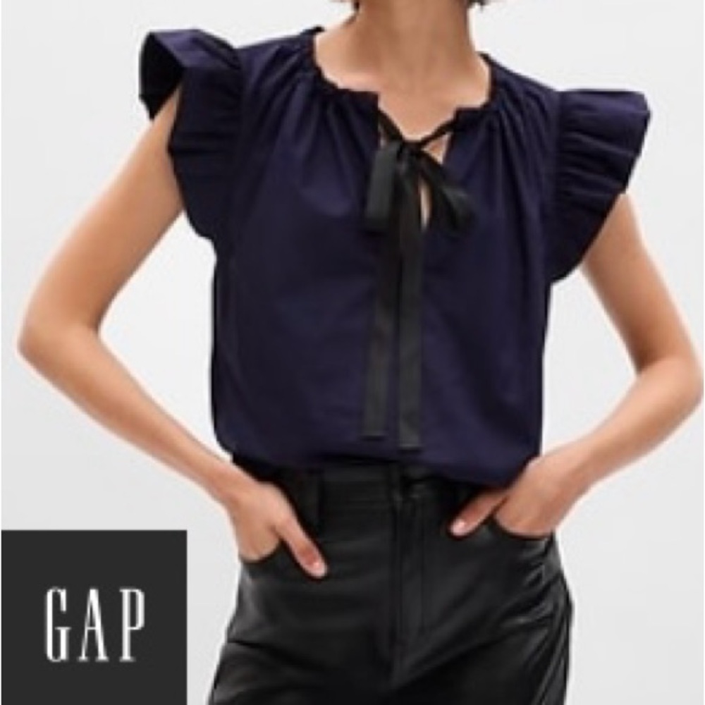 Gap blouse navy blue with black ribbon